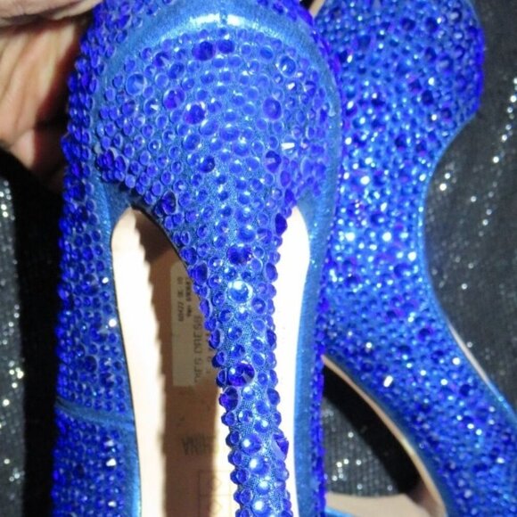 Lauren Lorraine Cobalt Blue Rhinestone Embellished Leather Stilettos Pumps sz 9 - Picture 13 of 13